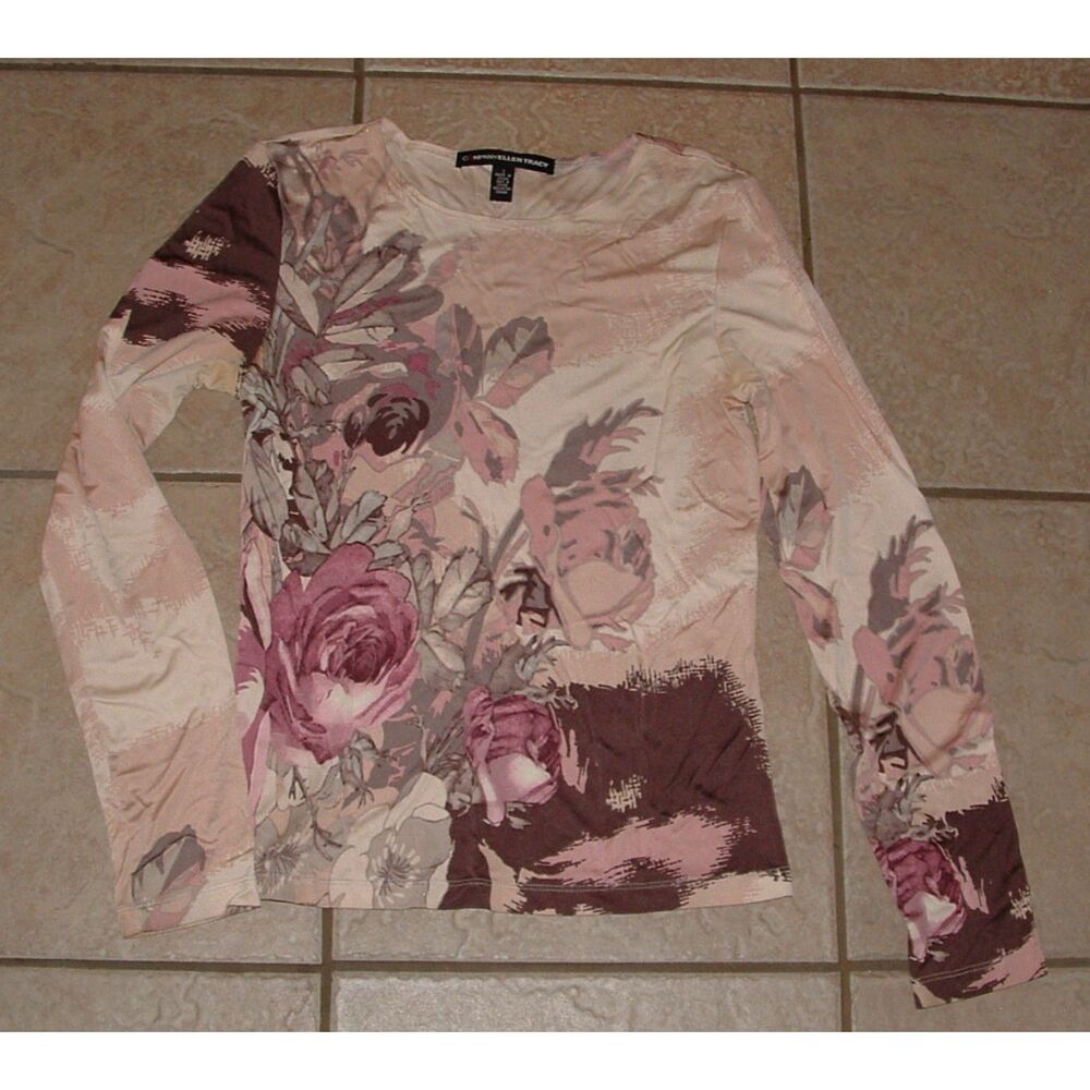 COMPANY ELLEN TRACY Floral Sz Small Casual Wear Long Sleeve Soft Silk Shirt